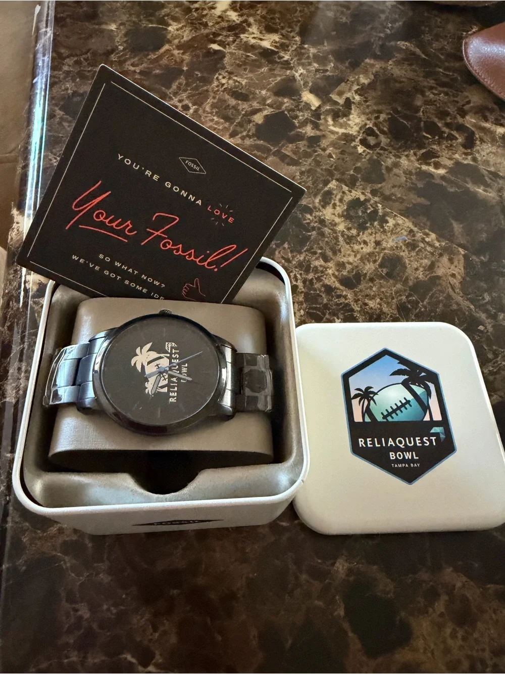 NWT FOSSIL Men's Black Reliaquest Bowl Promotional Quartz Wrist Watch,